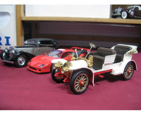 Three Franklin Mint 1:24th Scale Diecast Model Cars, 1904 Mercedes Simplex, boxed with literature, 1989 Ferrari F40 (drive si