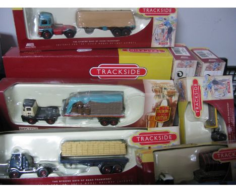 Ten 1:76th Scale Diecast Model 'Trackside' Commercial Vehicles by Lledo, including #DG1860003 ERF LV Sheeted Trailer Pollock,