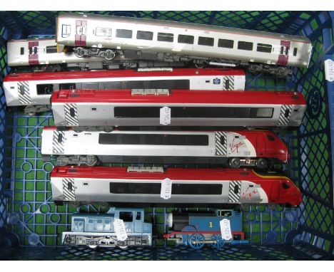 A Bachmann 'OO' Gauge (China) Virgin Pendolino Locomotive/Dummy and Two Coaches, plus two 0-4-0 locomotives, etc. All Playwor