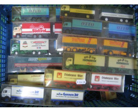 Twelve Cased 1:87th Scale Outline German Plastic Model Commercial Vehicles, predominately by Albedo-Modelle liveries includin