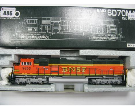 A Kato (Japan) "HO" Gauge #37-6404 Outline American EMD SD70MAC Cab Highlight Locomotive, BNSF R/No. 9853, orange livery. Box
