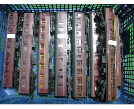 A Quantity of 'OO' Gauge B.R Maroon Coaches, including restaurant and sleeping cars, by Tri-ang, Lima, etc Playworn. (8)