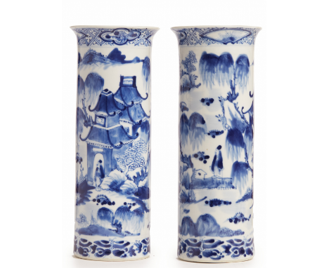 Kangxi four character marks to base, 20th Century 26cm high - 1.4kg Condition: Both with a restored chip to the rim, one with