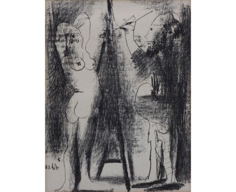 Pablo Picasso, Spanish (1881-1973) Original Lithograph, "The Painter and Model II", Dated 11.1.64 in the Plate. Unsigned. Goo