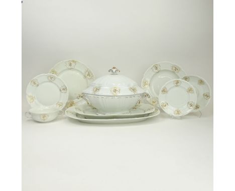 Limoges Georges Boyer Ninety Two (92) Piece Set Porcelain Dinnerware. Includes: 25 dinner plates 10", 13 bread plates, 13 han