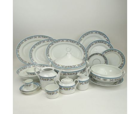 Richard Ginori Two Hundred Thirty Seven (237) Piece Set of Porcelain Dinnerware. Blue Rope Band, Blue & Gold Floral Rim. Incl