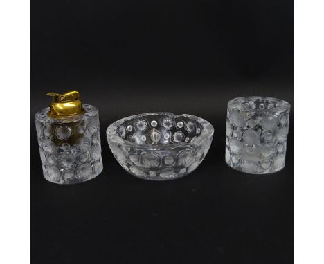 Three (3) Piece Lalique "Tokyo" Smoking Set. Includes, ashtray, urn and lighter. Signed. Display scratches on bottom, one ver