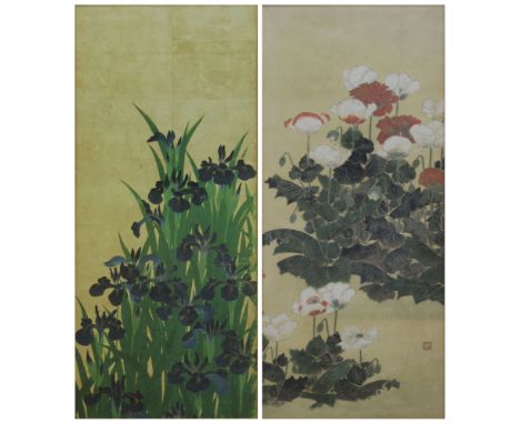 Grouping of Two (2) Asian Floral Prints. Unsigned. Good condition. Each measures 39" H x 17" W. Shipping: Third party (estima