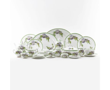 Hundred-Thirty (130) Piece Royal Doulton "Glamis Thistle" Porcelain Dinner Service. Includes: 18 dinner plates, 7 luncheon pl