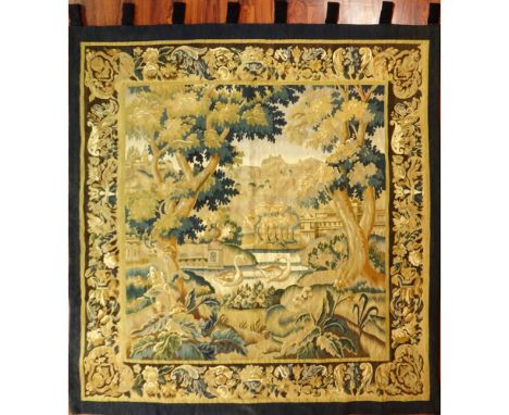 Semi Antique Hand Woven Wool Aubusson Tapestry. Unsigned. Good condition. Measures 70" x 71". Shipping $75.00 (estimate $300-