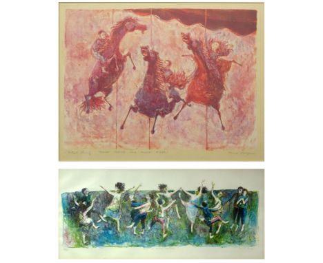 Grouping of Two (2) David Berger, American (1920-1966) Artworks. Both are pencil signed. Lithograph is titled "Lot's of Peopl