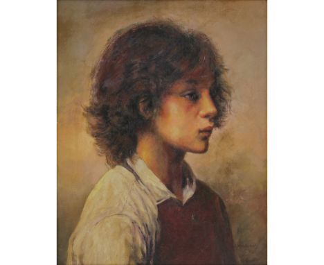 Attributed to: Alexej Alexejewitsch Harlamoff, Russian (1840-1925) Oil on Panel, "Portrait Of A Boy"  Signed lower right. Goo