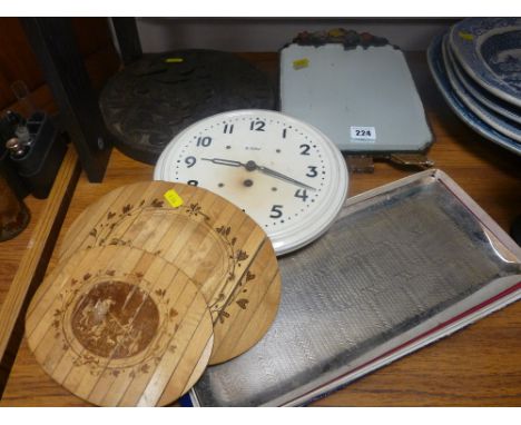Barbola decorated mirror, a vintage ceramic wall clock, boxed WMF tray etc