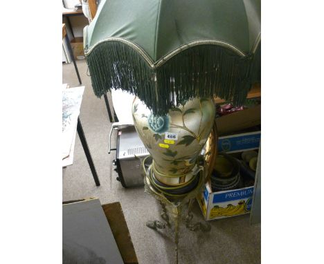 Modern Oriental style lamp with shade on a brass tripod stand E/T