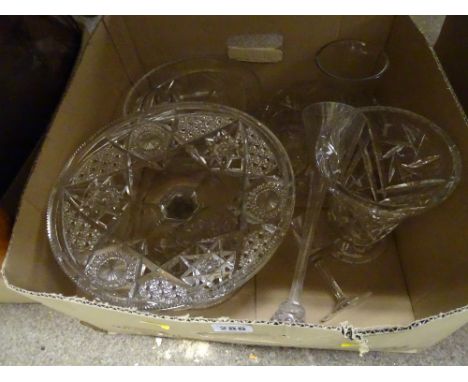 Good vintage cut glass cakestand with other vintage glassware