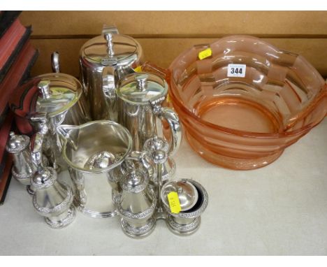 Good parcel of electroplate including tea service and an Art Deco style bowl