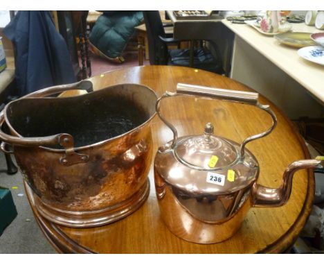Victorian copper kettle and a vintage coal scuttle