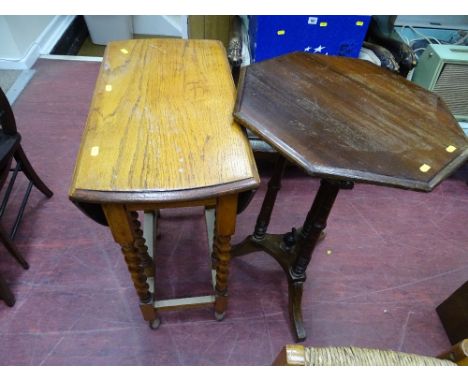 Small oval barley twist gate leg table and an octagonal occasional table on triple supports