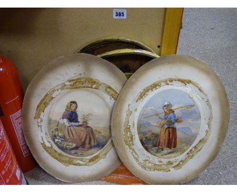 Pair of watercolour oval portrait studies of young girls, one gathering/planting flowers, the other crop gathering, unsigned 