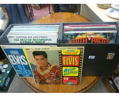 Two vintage cases of LP records - big band, classical, Elvis Presley and others