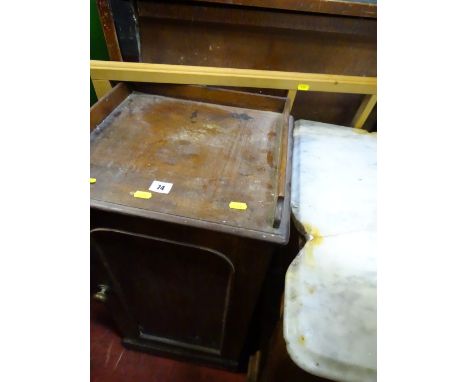 Victorian mahogany railback pot cupboard A/F, a folding card table, one other and a large wooden poster rack