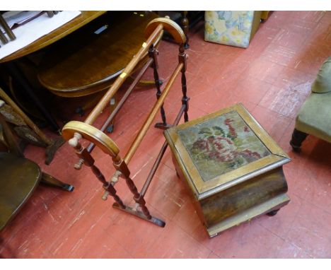 Vintage tapestry top commode and a mahogany towel airer