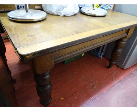 Vintage draw leaf table and a quantity of chairs with tapestry upholstered seats