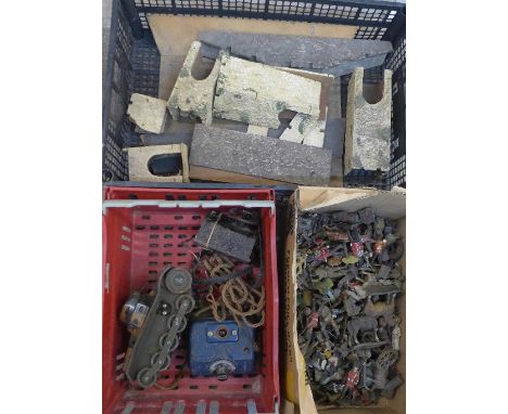 A large collection of Lineol composition soldiers, a pressed steel electric operated tank and a model fort