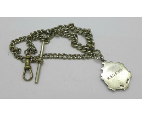 A plated Albert chain and silver fob