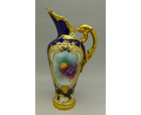 A Royal Worcester hand decorated jug, 1587, signed Chivers, 15cm