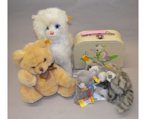 3 Steiff Plush cats together with a Steiff Suitcase bear and a Steiff Petsy (5)