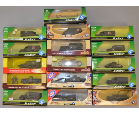 16 Solido models, boxed. Mostly Military.