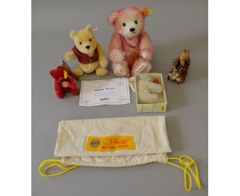 5 Mohair Steiff bears & animals including Winnie the Pooh.