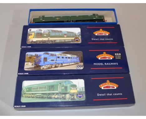 OO Gauge Bachmann. 4 x Diesel locomotives. Includes NRM Prototype deltic DP1, weathered, TMC Ltd Edition Deltic D9021 "Argyll