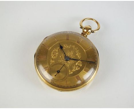 A Gentleman's mid 19th century 18ct gold open face pocket watch, by Thos Yates Preston Patentee No. 1578, the decorative gold