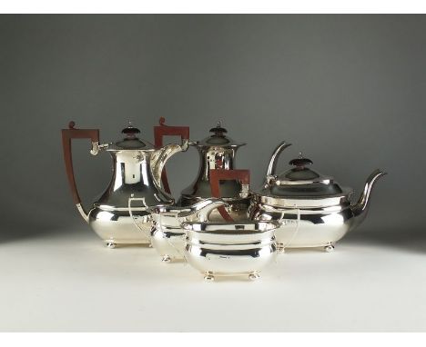 A matched five piece silver tea and coffee service, comprising; a teapot with bakelite handle and finial, 13.5cm high, a two 