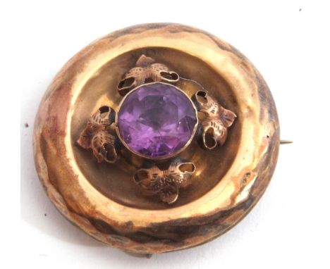 Victorian gilt metal amethyst target brooch, 3.5cm diam (a/f)