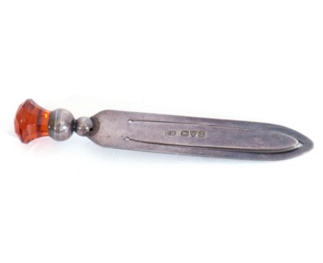 "Charles Horner" silver bookmark with a coloured paste thistle finial, the blade marked for Chester 1928, 7cm long