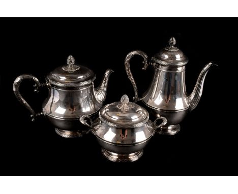 A collection of silver plate, including a Christopfle four piece tea service including tray, an Elkington sauce boat, chamber