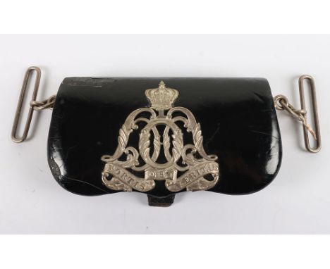 Victorian 1st Oxfordshire Light Horse Undress Pouch, patent leather pouch with white metal pouch badge to the centre. Complet