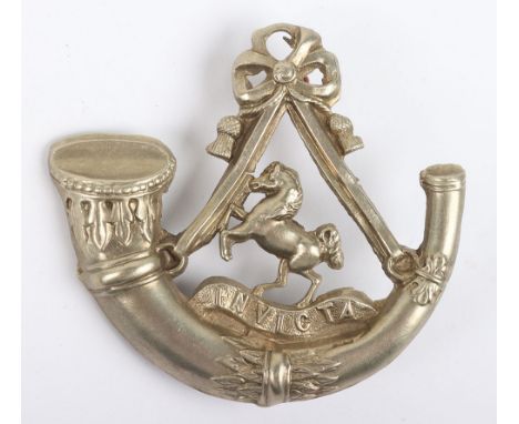 West Kent Light Infantry Militia Glengarry Badge, white metal die-stamped glengarry badge in the form of strung bugle with Ke
