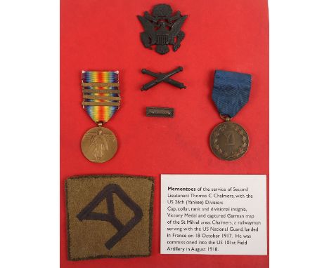 WW1 American Officers Medal and Paperwork Grouping of 2nd Lieutenant Thomas C Chalmers 26th Yankee Division, good set consist