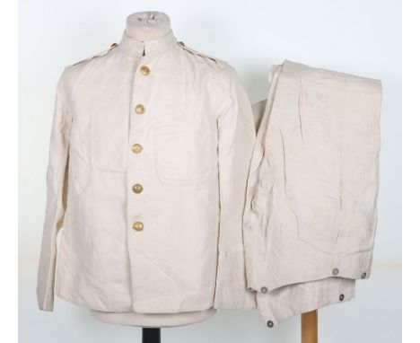 WW1 British Royal Marine Light Infantry Other Ranks White Tunic, marked: INSPECTED 24.7.14 and two pair matching white trouse