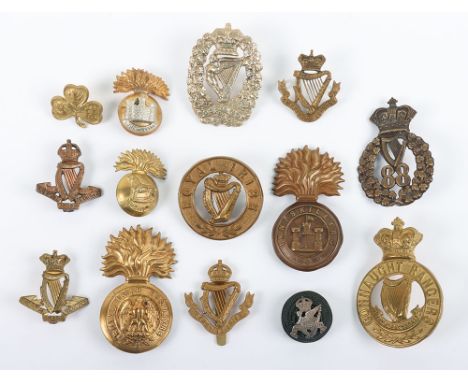 Grouping of Irish Regiments Headdress Badges, including officers South Irish Horse gilt metal cap badge, other ranks Royal Ir