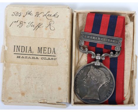 India General Service Medal Suffolk Regiment for the Hazara Campaign in 1888, engraved naming in running script, “505 PTE W. 