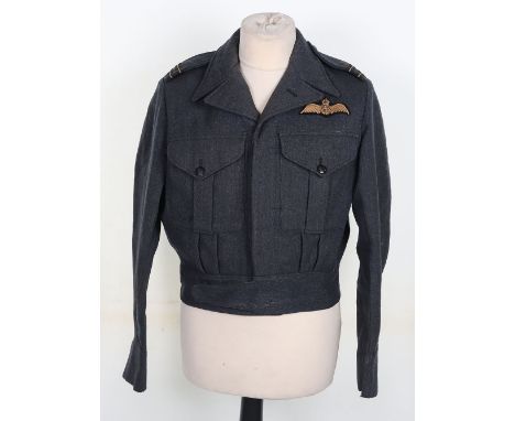 Post WW2 Royal Air Force Pilots Battle Dress Blouse, with black bakelite kings crown tunic buttons and embroidered RAF pilots