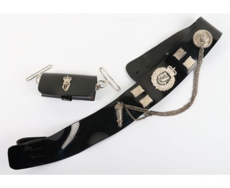 London Irish Cross Belt and Pouch, EIIR period cross belt with white metal crowned cross belt plate with separate battle hono