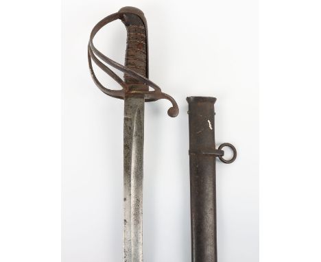 Cavalry Troopers Sword c.1850, slightly curved single edge blade 90cms, iron triple bar guard, wire bound leather covered gri