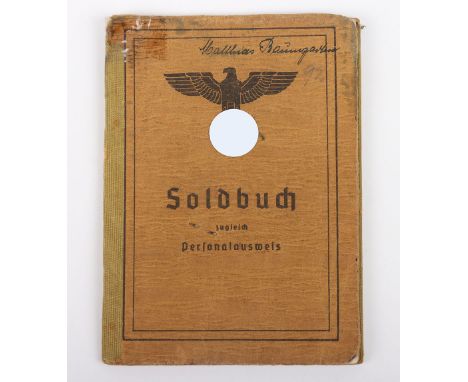 WW2 German Army Soldbuch to a Pioneer, well filled out soldbuch issued to Mathias Baugarten, Sturmkompanie Bau Ersatz und Aus