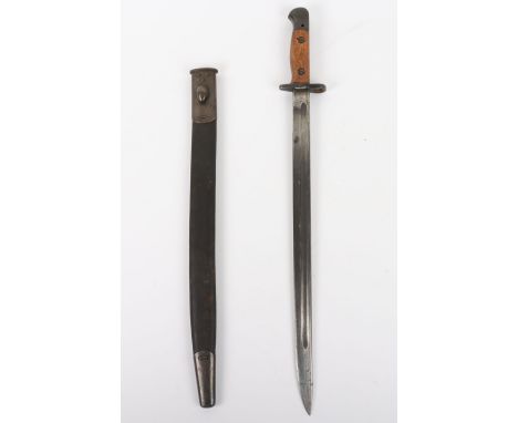 British 1907 Bayonet by Wilkinson, standard model 1907 bayonet with two piece wooden grips, steel pommel with oil hole, house